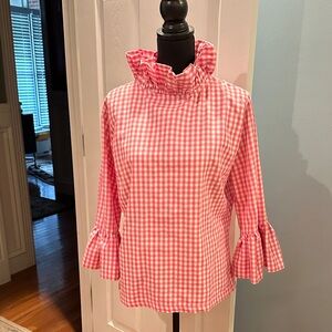 Chic Pink Gingham Ruffle Blouse